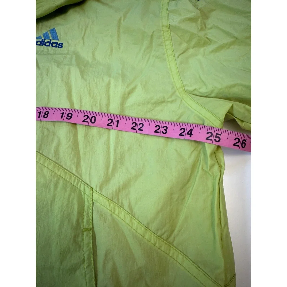Vintage Adidas Windbreaker Lime Green Blue Hooded Jacket Mens XL